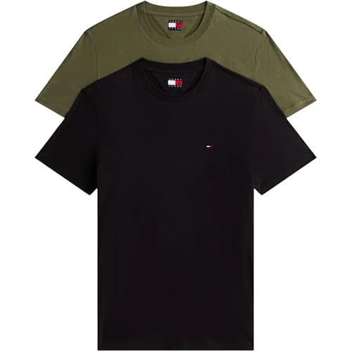 Tommy Jeans TJM XSLIM Lot de 2 t-Shirts en Jersey EXT DM0DM20687 S/S pour Homme, Multicolore (Noir/Vert foncé), XS, Multicolore (Noir/Vert foncé), XS