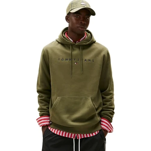 Tommy Jeans Tjm Reg Linear Logo Hoodie Ext Dm0Dm20746, Felpa con Cappuccio, Uomo, Verde (Dark Greenery), S