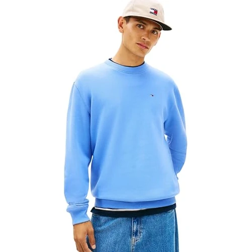 Offerta a tempo: Tommy Jeans Uomo Felpa Regular Fit Flag Fleece Scollo Rotondo, Marrone (Light Horizon Blue), M - 26% da 69.90 € a 51.94 €