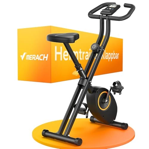 MERACH Cyclette Pieghevole da Casa, Bicicletta da Interno Silenziosa con Schermo LCD, Bici da Fitness Magnetica con Cuscino Confortevole, Salvaspazio, per l’Allenamento Cardio, Capacità Max 136KG