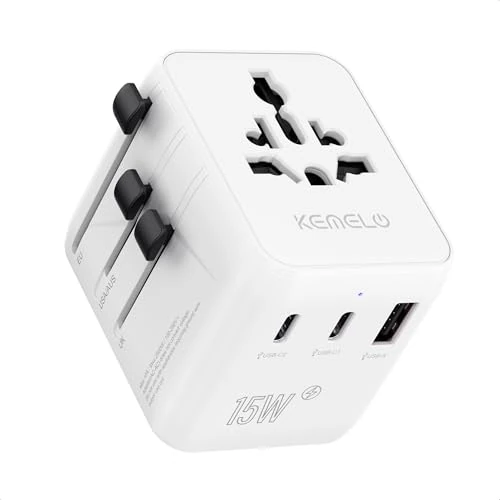 Uniwersalny adapter wtyczki, adapter podróżny z 1 USB i 2 USB C ładowarka podróżna, międzynarodowy adapter podróżny 1 gniazdo światowe i gniazdo US/JP, dla Wielkiej Brytanii, Irlandii, Australii
