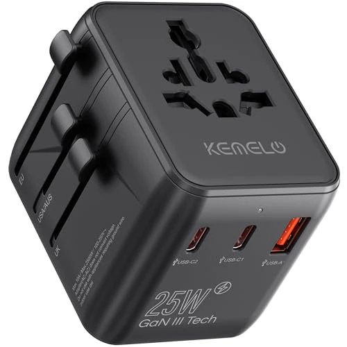 Offerta a tempo: 25W Adattatore Universale da Viaggio,5 in 1 Presa Universale da Viaggio con 1 USB A,2 USB C,1 Universale Presa,1 US/JP Presa,Adattatore Spina Internazionale per Italia UK US Australia Tailandia - 44% da 24.99 € a 13.96 €