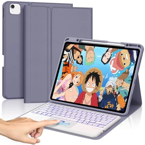 Funda teclado con Trackpad para iPad Air 13 M3 2025/ Air 13 M2 2024, italiano QWERTY, retroiluminación de 7 colores Bluetooth magnética desmontable teclado para iPad Air 13'' M3/M2, lavanda violeta