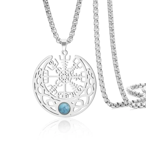 Tijdelijke aanbieding: VASSAGO Noordse Viking-halsketting van roestvrij staal, kompas, vevizier, halve maan met turquoise Keltische knoop, talisman amulet van 11.98 EUR naar 11.98 EUR (korting 0%)