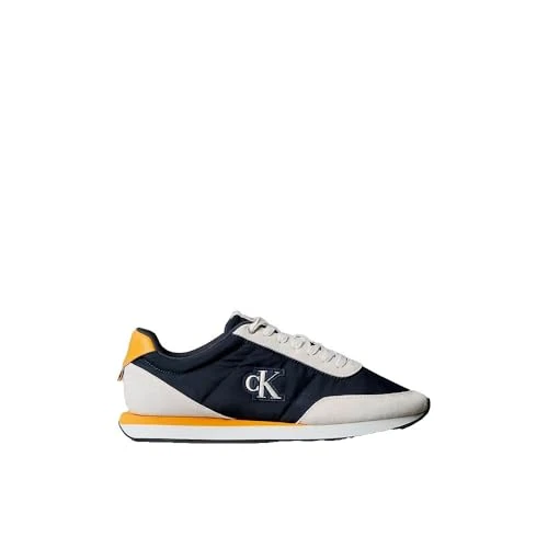 Calvin Klein Men's Retro Runner ESS Mix MAT YM0YM01361 Low Top, Blue (Vaporous White/Casual Blue/Cooling), 8