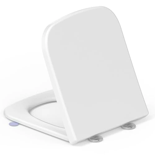 Soft Close Square Toilet Seat with Quick Release, YEAUPE PRO White Urea-Formaldehyde Universal Fit Loo Seats,Easy to Clean,Adjustable Hinges for Most Standard Bathroom Bowl Seat(42.2 x 36.2 x 4.4 cm)
