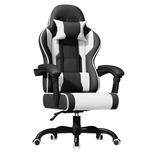 JUMMICO Massage Gamingstoel met lendensteun, racing, bureaustoelen, gamingstoel, 150 kg belastbaarheid, ergonomische pc-stoel, wit