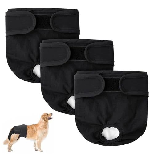 Offerta a tempo: Aomig Lavabili Pannolini per Cani Femmina, 3PZ Pannolini Animali Cane Riutilizzabili, Pannolino Mutande Mestruali Cane Altamente Assorbenti Ciclo, Pantaloni Mestruali Igienici per Cani Nero (XL) - 35% da 22.99 € a 14.99 €
