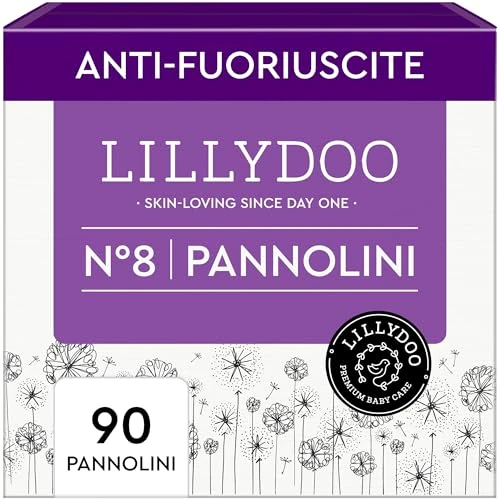 LILLYDOO Przyjazne dla skóry pieluchy dla niemowląt – rozmiar 8 (17+ kg), pudełko miesięczne (90 sztuk), bezpieczna ochrona przed wyciekiem, miękkie, bez perfum, bez balsamów i barwników do skóry