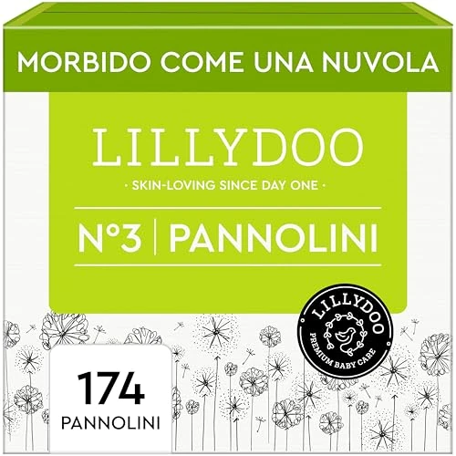 LILLYDOO - Couches Bébé Hypoallergéniques, Taille 3 (6+ kg), Box mensuelle (174 pièces), Ultra Douces et Absorbantes, sans Parfum et Lotion pour les peaux sensibles, Testées dermatologiquement
