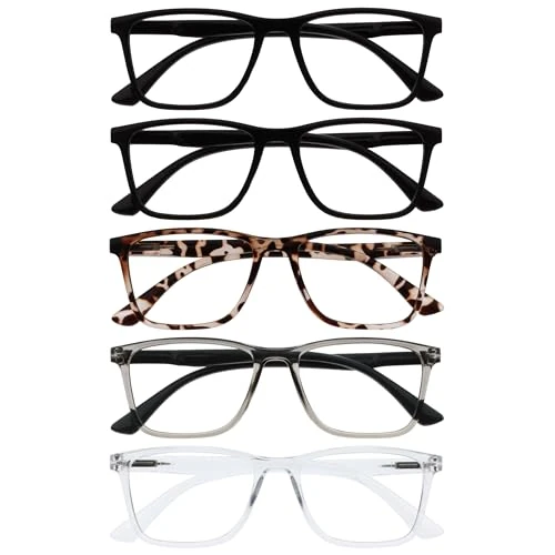 Tijdelijke aanbieding: OPULIZE NYX Blauwlichtfilter Leesbril Dames/Heren - Niet-verblindend UV400 Veerscharnier Anti-vermoeidheid - 5 Stuks - Rechthoekig montuur - Zwart Bruin Grijs Transparant - + 2.50 van 12.40 EUR naar 12.40 EUR (korting 0%)