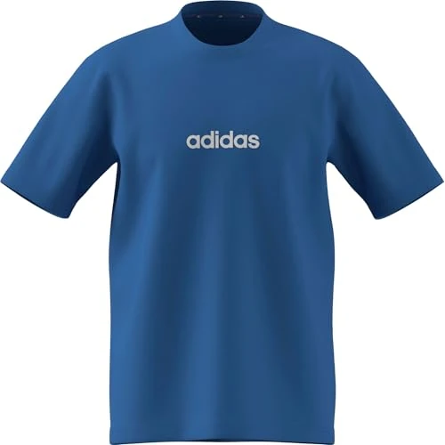 adidas Men's Essentials Linear Single Jersey TEE, ray Blue/Off White, XL