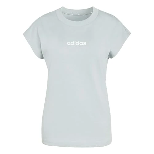 adidas Women's Essentials LINEAR Cotton T-Shirt, Wonder Sage/White, XS