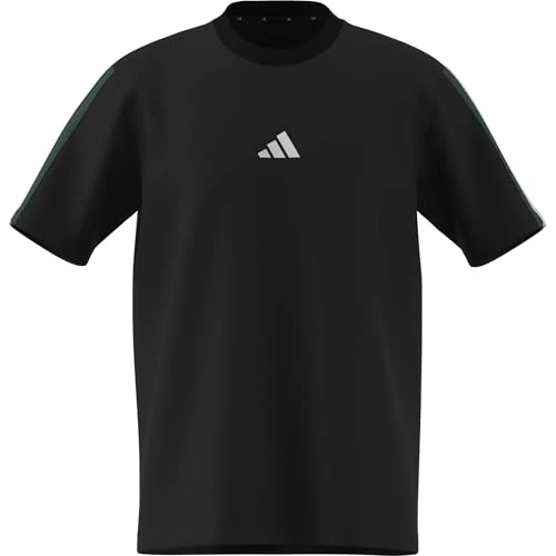 adidas Homme Essentials Three Stripes Single Jersey Tee, Black/Team Dark Green/White/Better Scarlet, XXL