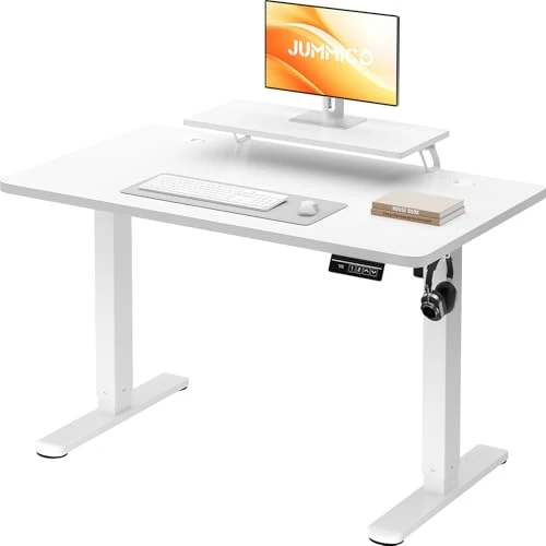 JUMMICO In hoogte verstelbaar bureau met monitorstandaard, elektrisch bureau, sta-zits, staand bureau, 120 x 60 cm, wit
