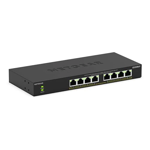 NETGEAR 8-Port PoE Gigabit Ethernet Unmanaged Essentials Switch (GS308LP): mit 8 x PoE+ bei 60 W, erweiterbar, Desktop-, Wand- oder Rack-Befestigung