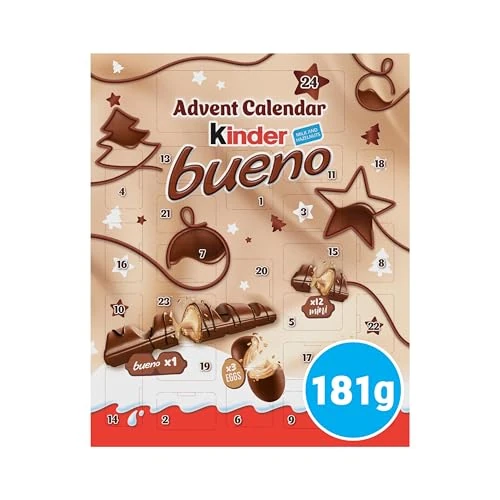Oferta limitada: kinder Bueno Calendario de Adviento, 181 g | Calendario de Adviento con golosinas Kinder, 1 de 4 golosinas diferentes cada día, Formato de 181 g de 19.70 € a 19.70 € (ahorro 0.00%)