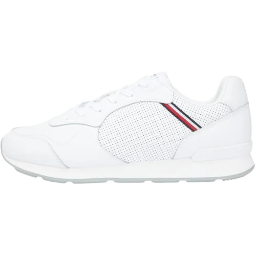 Tommy Hilfiger Uomo Runner Icon Pelle FM0FM05740 Low Top, Bianco (Bianco), 40, White, 40 EU