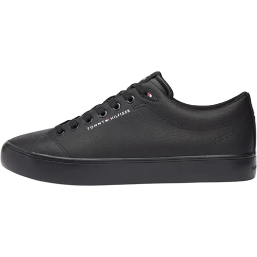 Offre limitée : Tommy Hilfiger Core Low Top Baskets en Cuir vulcanisé pour Homme, Noir Triple Noir, 42 EU de 102.25 € à 34.95 € (65.82% de remise)