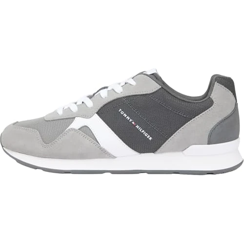 Offerta a tempo: Tommy Hilfiger Uomo Sneakers Running Icon Mix in Pelle Scamosciata, Grigio (Universal Grey), 40 - 51% da 99.90 € a 49.00 €
