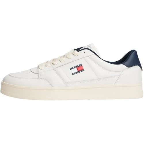 Zeitlich begrenztes Angebot: Tommy Jeans Herren Cupsole Sneaker The Greenwich New aus Leder, Blau (Ecru/Dark Night Navy), 42 von 99.90 € auf 64.95 € (35% Rabatt)