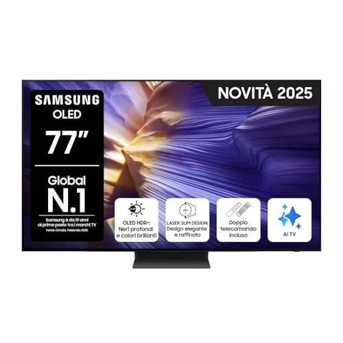 Samsung Smart TV 77'' QE77S94FAEXZT OLED 4K, NQ4 AI Gen3 Processor, 4K AI Upscaling Pro, Motion Xcelerator 144Hz, Dolby Atmos & OTS Lite, LaserSlim Design, 2025