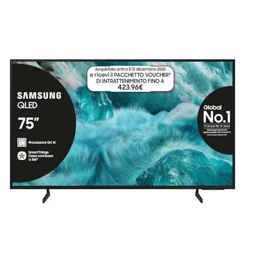 Offerta a tempo: Samsung Smart TV 75'' QE75Q7F4AUXZT QLED 4K, Q4 Processor, 100% Volume Colore con Quantum Dot, Motion Xcelerator, OTS Lite & Adaptive Sound, SlimLook Design, 2025 — 33% da 1399,00 € a 935,22 €