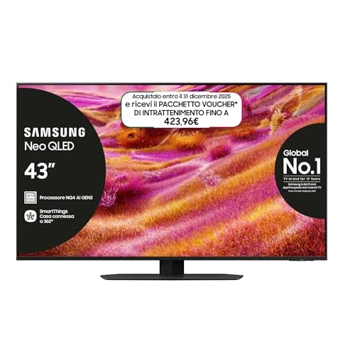 Offerta a tempo: Samsung Smart TV 43'' QE43QN94FATXZT Neo QLED 4K Mini LED, NQ4 AI Gen3 Processor, 4K AI Upscaling Pro, Glare Free, Motion Xcelerator 165Hz, Dolby Atmos & OTS+, NeoSlim Design, 2025 — 35% da 999,00 € a 648,99 €