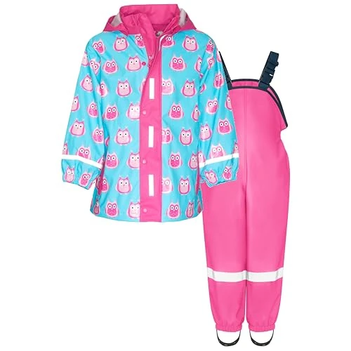 Playshoes Tweedelig regenpak, modderpak, waterdicht, Uil Roze, 98