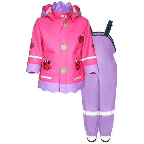 Playshoes Two Piece Waterproof Rain Suit Mud Suit, Lucky Beetle Lilac, 86