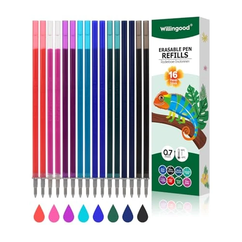Offre limitee: Willingood Lot de 16 recharges pour stylos [8 couleurs, lot de 16] - Compatible avec Legami - Facile à effacer - Pointe du stylo 0,7 mm, hauteur 13 cm de 7.99 EUR a 7.99 EUR (economie 0%)