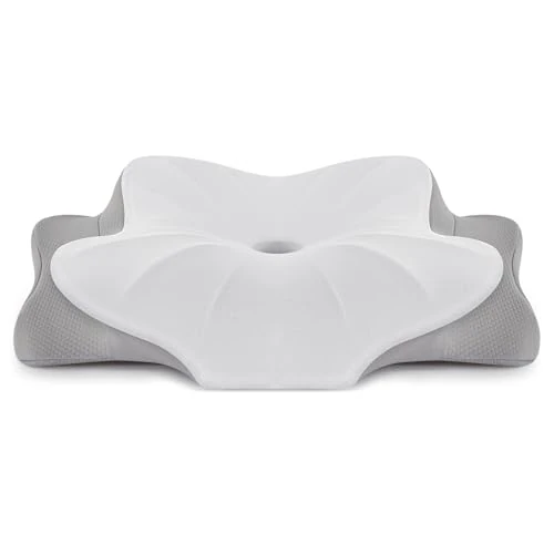 Ergonomic Cervical Neck and Shoulder Pillow, Memory Shape Pillow for Sleepers on the Side, Back and Stomach, Cervical Pillow with Pillowcase, 63 x 38 x 9/14 cm, Grey White