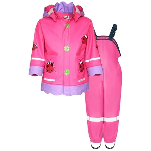 Playshoes Regen-Set Regenlatzhose Combinaison de Pluie, Coccinelle Porte-Bonheur Rose, 80 (Lot de 2) Mixte Enfant