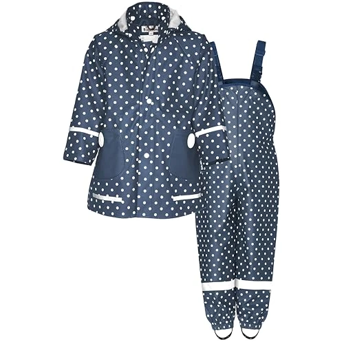 Playshoes Regen-Set regenbroek regenpak, blauw met stippen, 128 (2 stuks) uniseks kinderen, Blauw met stippen, 128