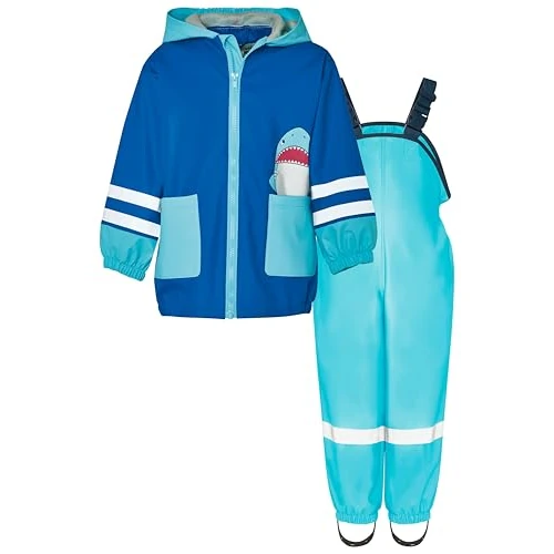 Playshoes Two Piece Waterproof Rain Suit Mud Suit, shark turquoise, 104