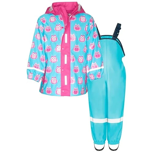 Playshoes Combinaison de pluie deux pièces, combinaison de boue, imperméable, Motif chouette turquoise, 116