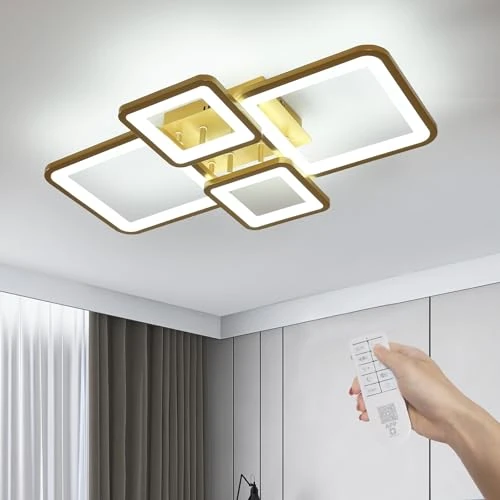 Plafon LED Techo Regulable, 54W 6075LM Moderno Lámpara de Techo Salon Cuadrado con Mando a Distancia 3000K-6500K, Luz LED Techo para Comedor Dormitorio, Oro 62CM