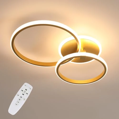 Offerta a tempo: Riserva Plafoniera LED Soffitto Dimmerabile con Telecomando, 42W Rotonda Lampada da Soffitto Oro, Plafoniera Moderna per Camera da Letto, Soggiorno, Cucina, Sala da Pranzo, Studio, Hotel - 0.00% da 52.99 € a 52.99 €