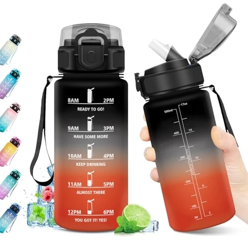 Offerta a tempo: Borraccia 500ml, Borraccia con Cannuccia, Bottiglia Riutilizzabile, Borraccia Sportiva con Marcatori Temporali, Bottiglia senza BPA, A Prova di Perdite, Borraccia Sport per Bambini, Scuola, Ufficio - 27% da 12.99 € a 9.48 €