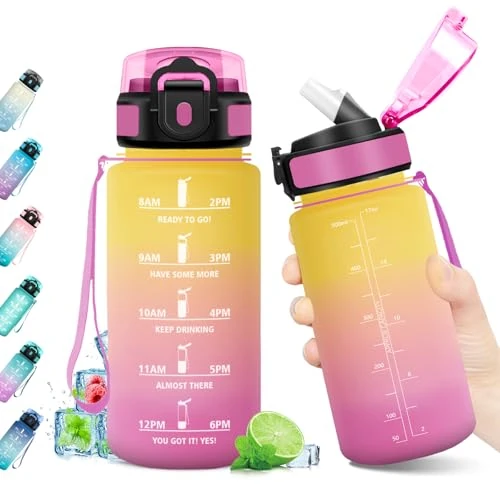 Offre limitée : Bouteille d'eau 500ml, Gourde Enfant avec Paille, Gourde avec Marqueur de Temps, Gourdes Sport Étanche, Bouteille Reutilisable, Gourdes Motivation Idéale pour Yoga, École, Bureau, Randonnée de 12.99 € à 9.47 € (27% de remise)