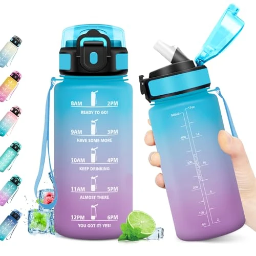 Offre limitée : KollyKolla Gourde Enfant 500ml, Bouteille Réutilisable, Gourde sans BPA, Gourdes avec Paille et Marqueur de Temps, Gourdes Motivation, Étanche, Bouteille Sport pour l'école, Sport, Bureau, Randonnée de 9.52 EUR à 8.57 EUR (remise 9.0%)