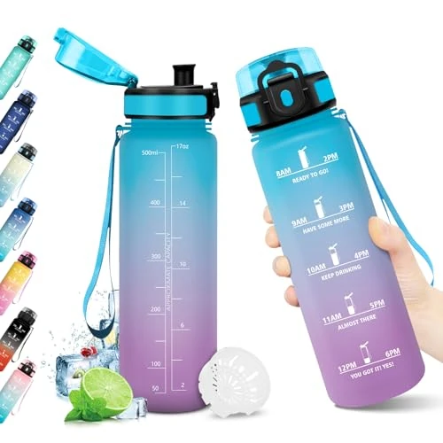 Tijdelijke aanbieding: Drinkfles, 500 ml, BPA-vrije drinkfles, filterfles, herbruikbaar, motiverende tijdweergave, lekvrij, ideaal voor kinderen, school, kantoor van 14.99 EUR naar 11.34 EUR (korting 24%)
