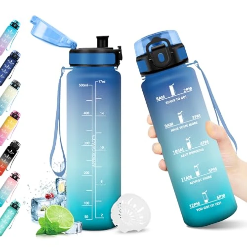 Oferta limitada: KollyKolla Botella Agua 500ml, Cantimplora con Marca de Tiempo, con Filtro, Botella Gimnasio, Reutilizable y sin BPA, Botella Motivacional para Gimnasio, Escuela, Oficina, Cámping, Running, Bicicleta de 14.99 € a 14.99 € (ahorro 0.00%)
