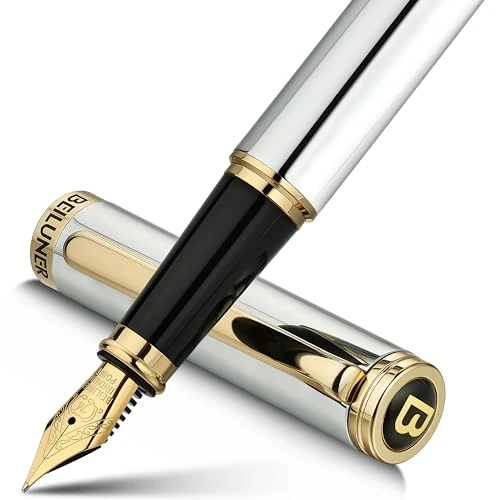 Offerta a tempo: BEILUNER Penna Stilografica di Lusso, Finitura Laccata con Fregi e Pennino Dorati 24K, Regalo Affidabile con Convertitore per Lui e Lei, Penna Elegante - Cromo & Oro, Pennino Medio - 38% da 37.99 € a 23.74 €