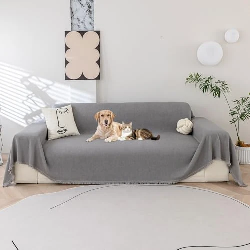 GKXLH Funda de sofá lavable – Funda de sofá de poliéster suave de 1, 2, 3, 4 plazas, antideslizante, fundas de sofá para sofá modular, funda de sofá para protector de muebles de mascotas (gris, 180 x