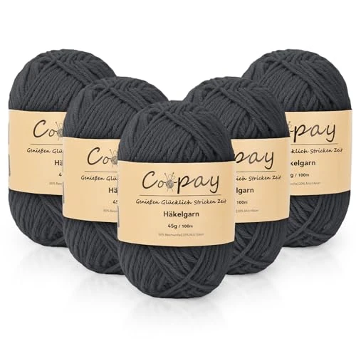 Tijdelijke aanbieding: Coopay Wol om te haken, 225 g (5 x 45 g), zacht haakgaren, 5 faiding wol voor breien, babywol om te haken voor beginners, super zacht haakgaren, babywol voor haak- en breiprojecten, antracietgrijs van 15.99 EUR naar 15.99 EUR (korting 0%)