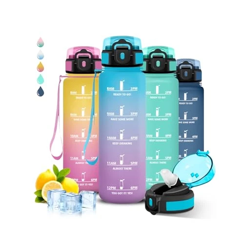 Zeitlich begrenztes Angebot: Grsta Trinkflasche 1l, Wasserflasche mit Strohhalm, Auslaufsicher, Trinkflasche Sport, Leicht zu Reinigen,Flasche mit Zeitmarkierung, Wasserflasche für Camping, Läuft, Wandern, Fitness von 15.99 € auf 15.99 € (0.00% Rabatt)