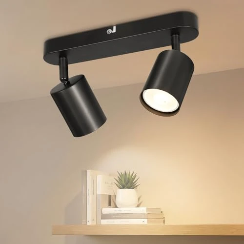 Offerta a tempo: Dehobo Faretti LED Soffitto Orientabili, 2 Faretti da Parete Interno GU10 LED Nero, Moderna da Soffitto per Camera Cucina Barra, Senza Lampadina - 50% da 26.99 € a 13.53 €