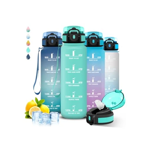 Tijdelijke aanbieding: 1l Waterfles, Sportfles, Waterfles Met Rietje, Lekvrij, Geschikt Voor Koolzuurhoudende Dranken, Kan Meegenomen Worden, Waterfles Met Tijdmarkering, Fles Voor Fitness, Kamperen van 8.61 € naar 8.61 € (0.00% korting)
