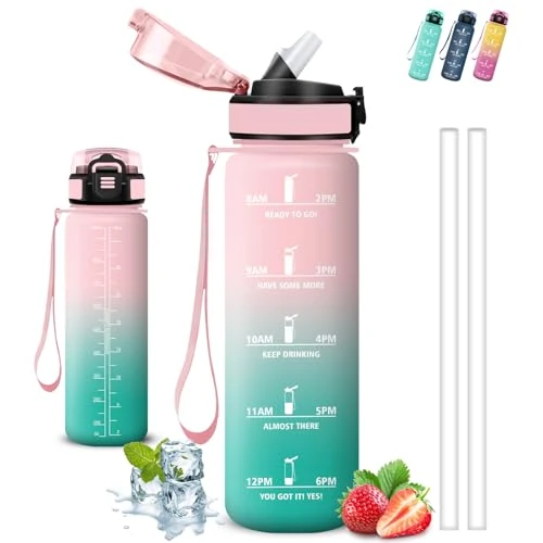 Limited-time offer: Drinking Bottle 1 Litre Sports Water Bottle with Straw, Easy to Clean, Leak-Proof Drinking Bottle, Can Be Carried, Drinking Bottle Motivation, Water Bottle for Hiking, Yoga, Camping from 18.86 GBP to 18.86 GBP (save 0%)